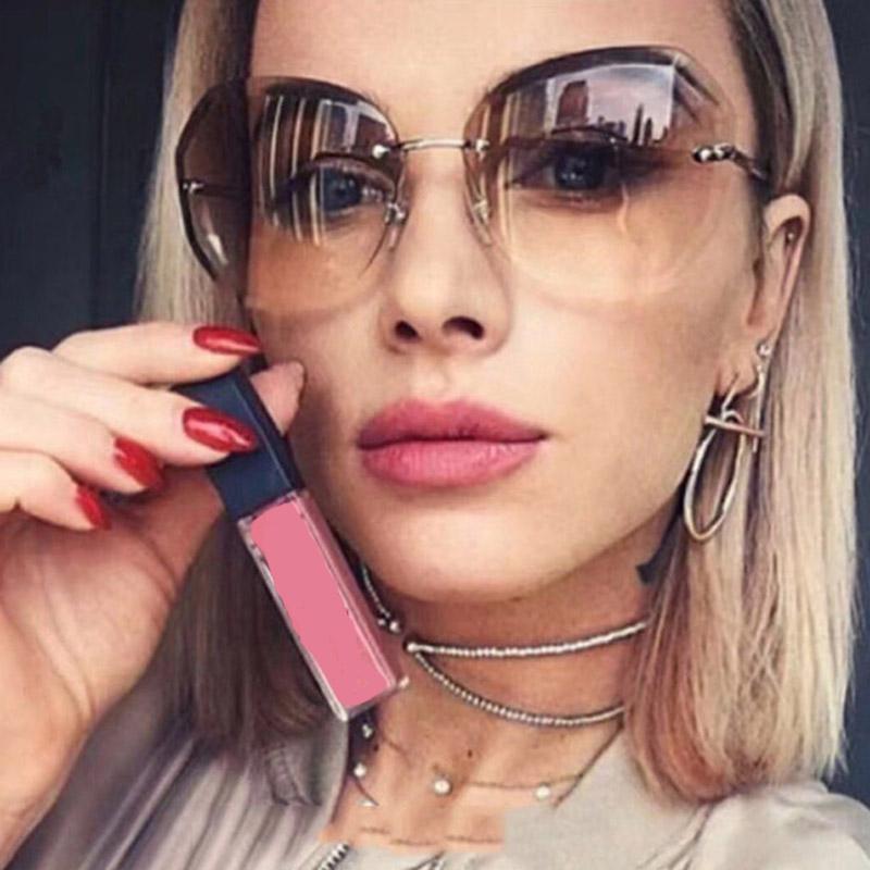 

Sunglasses Oversized Rimless Women Brand Designer Luxury Metal Frame Clear Sun Glasses Lady Vintage Pink Gradient ShadesSunglasses