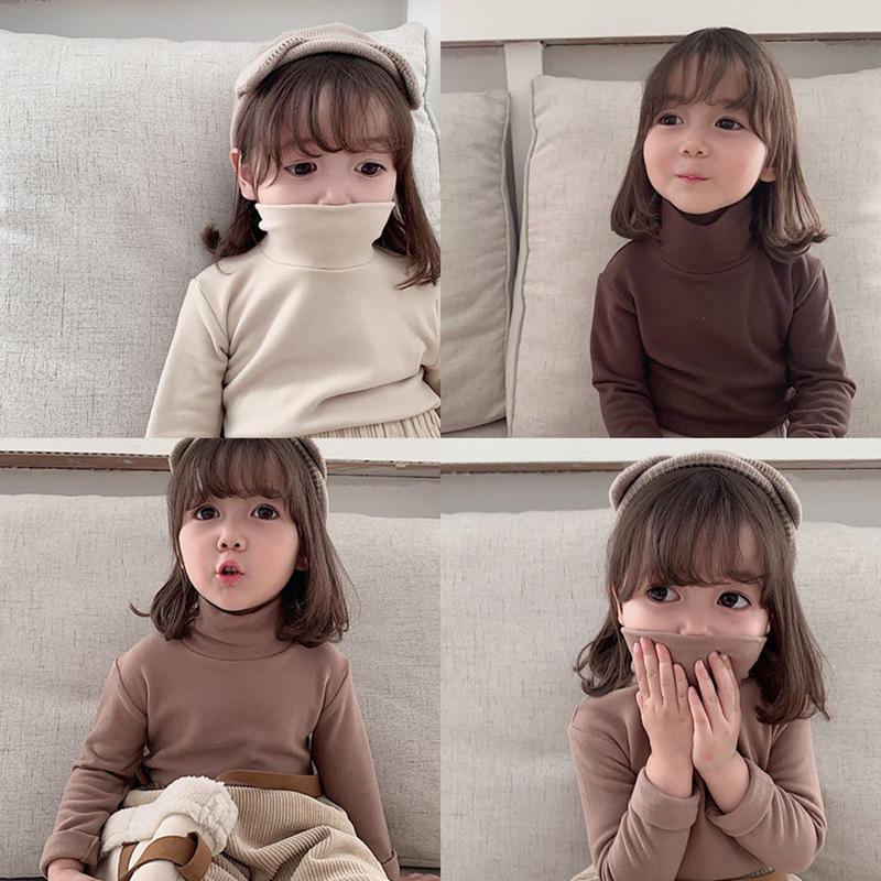 

T-shirts Children Bottoming Shirt Winter Boys Girls Korean Long Sleeve Turtleneck Warm Solid Color Top Kids Clothes Fall Boutique T-shirtT-s, Beige