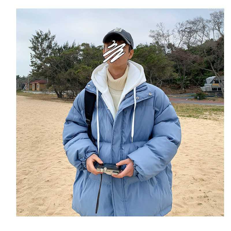 

Men's Down & Parkas Autumn Winter Warm Thick Cotton Coat Long Sleeve Patchwork Fashion Hooded Jacket Casual Male Fake Two Piece Loose Top Ph, Black
