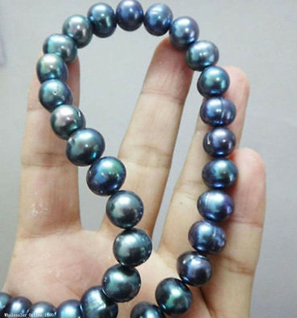 

9-10mm Genuine Natural Tahitian Peacock Black Real Baroque Pearl Necklace 16-36"
