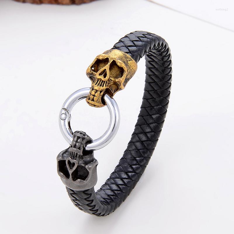 

Charm Bracelets Punk Men Bracelet Black Braided Leather Rope Chain Spring Buckle Hyperbole Gothic 2022 Mens Jewelry GiftCharm CharmCharm