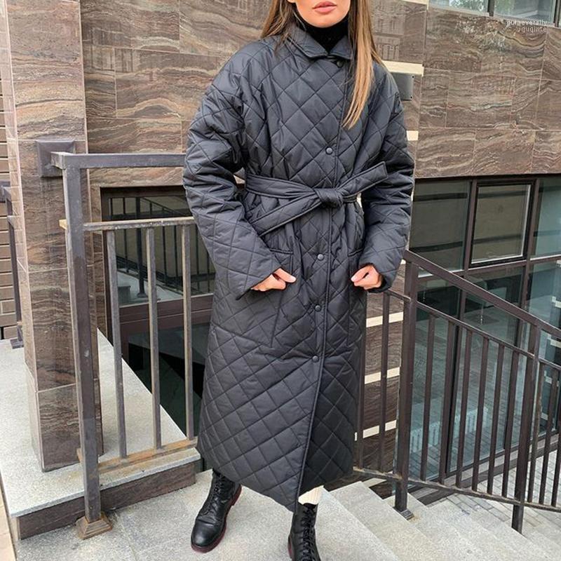 

Women's Down & Parkas RR Single Breasted Women Fashion Turn Collar Coats Elegant Pockets Long Cotton Jackets Female Ladies Guin22, Black