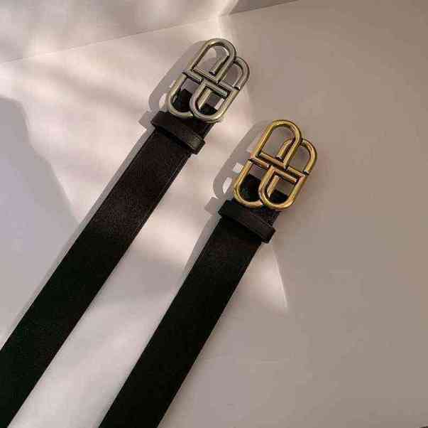 

Designer Belt BB belt copper buckle letter head layer cowhide leather Paris trouser for men and women versatile minority wm KVOW, Black