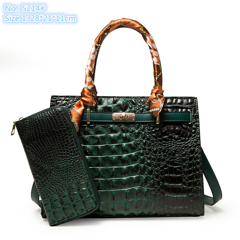

Wholesale factory ladies shoulder bag fashion gradient leather handbags elegant retro crocodile handbag two-piece embossed mobile phone coin purse, Green11-5214#