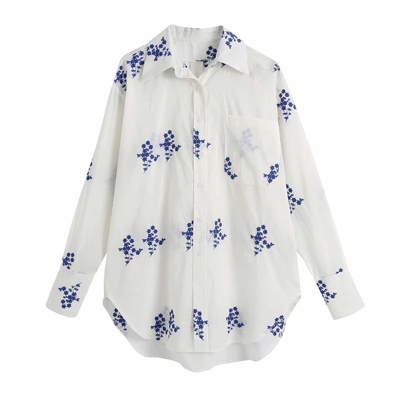 

Summer Women Floral Embroidery Shirt Long Sleeves Fashion Casual Vintage Chic Lady Woman Shirt Button Up Tops 210709, As picture