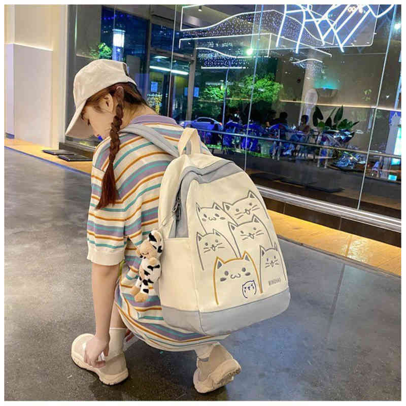 

Women Canvas Backpack Lovely Cat Printing Backpack Cute Cartoon Cat Printing Backpack School Bag For Teenage Girls Mochila, Please choose