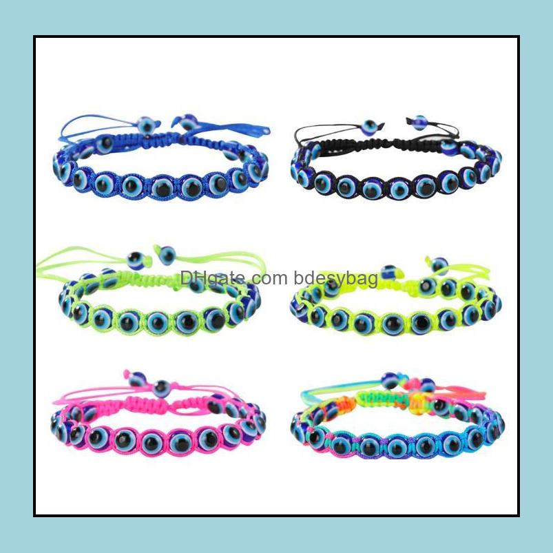 

Beaded Strands Bracelets Jewelry Fashion Turkey Blue Evil Eye Charm Beaded Women Handmade Braided String Rope Bracelet Wholesale Drop Deliv