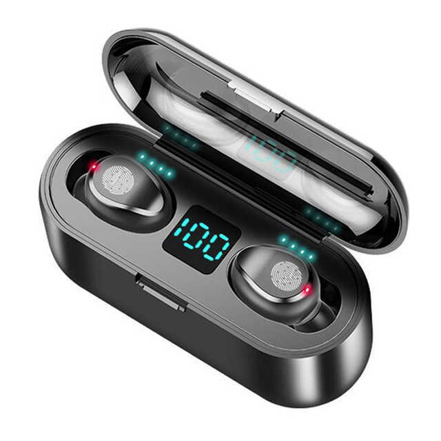 

F9 TWS Mini Earphone Bluetooth 5.0 Wireless Earbuds Sports headphones With 2000mAh Charging Headset LED Display headphone, Black
