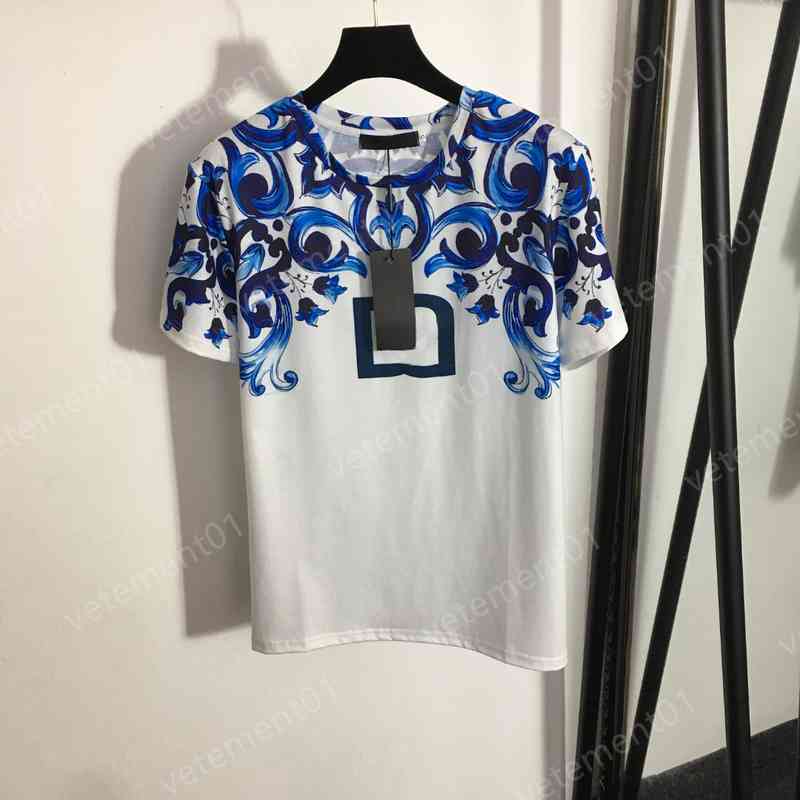 

Designer Womens T-shirts Fashion Brand Blue And White Print Short-sleeved T-shirt Top Luxury High Quality Summer Tees