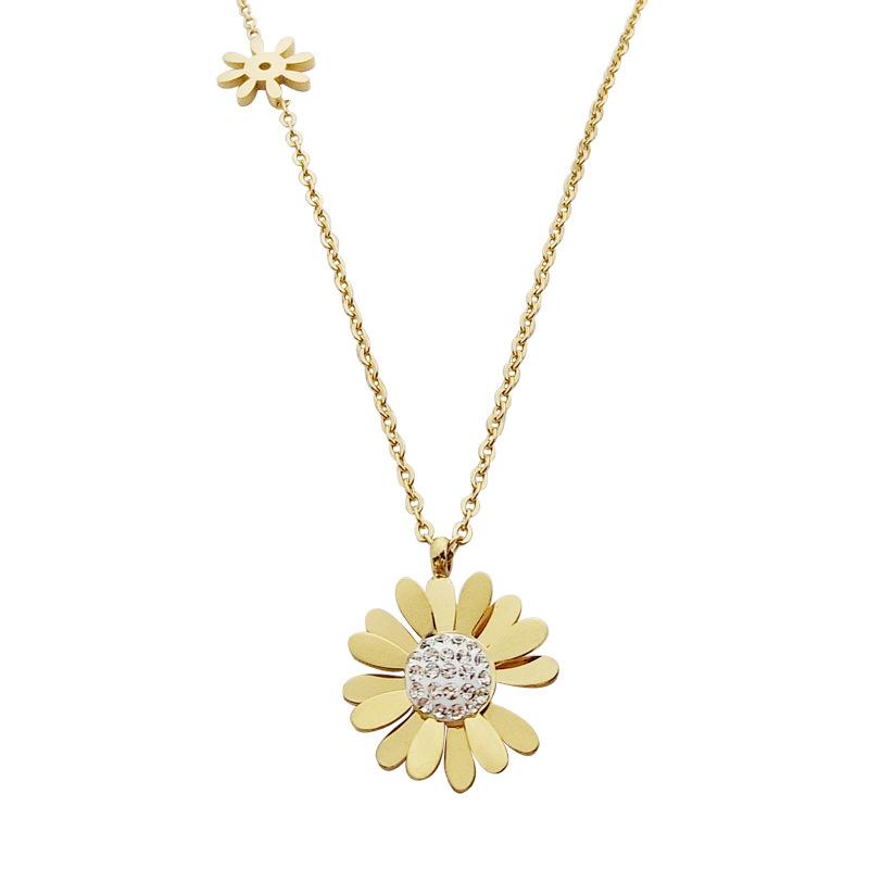 

Pendant Necklaces 316L Stainless Steel Fashion Upscale Jewelry Zircon Daisy Sun Flower Charms Chain Choker Pendants For Women
