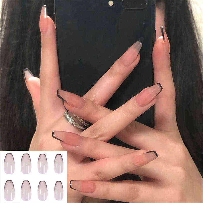 

False Nails 24pcs Box Tai Chi White and Black Wearing Finished Fake Patch Oval Head Pre Design Acrylic Tips for Girls 0616