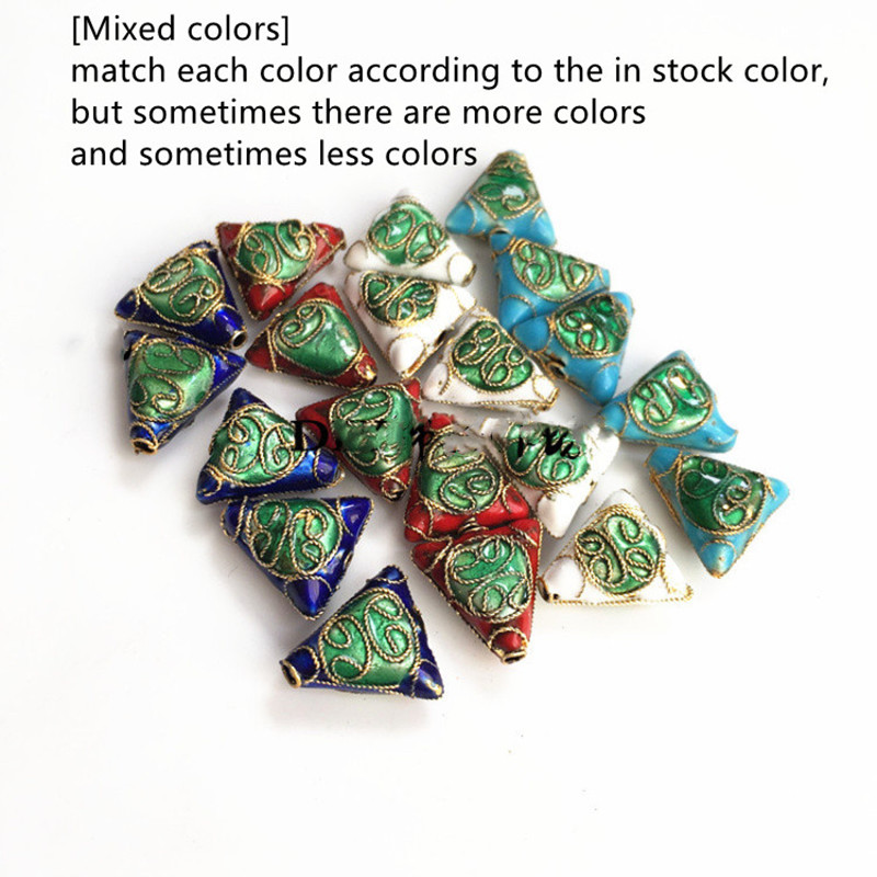 

10pcs Cloisonne Filigree Triangle Beaded Wholesale Handcrafts Copper Enamel Ethnic Spacer Beads Accessories DIY Jewellery Making Findings