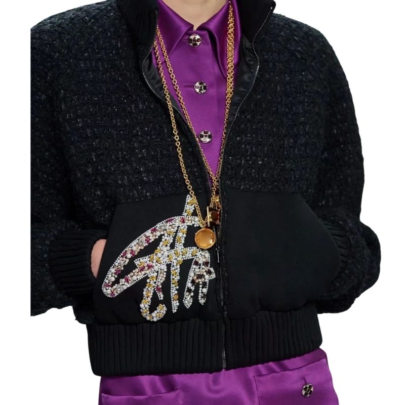 

2022 Women Oversized Brand Tweed Jacket With Letter Beads Pattern Vintage Designer Bomber Jackets Coat Girls Milan Runway Designer Long Sleeve Tops Short Outwear, Multi