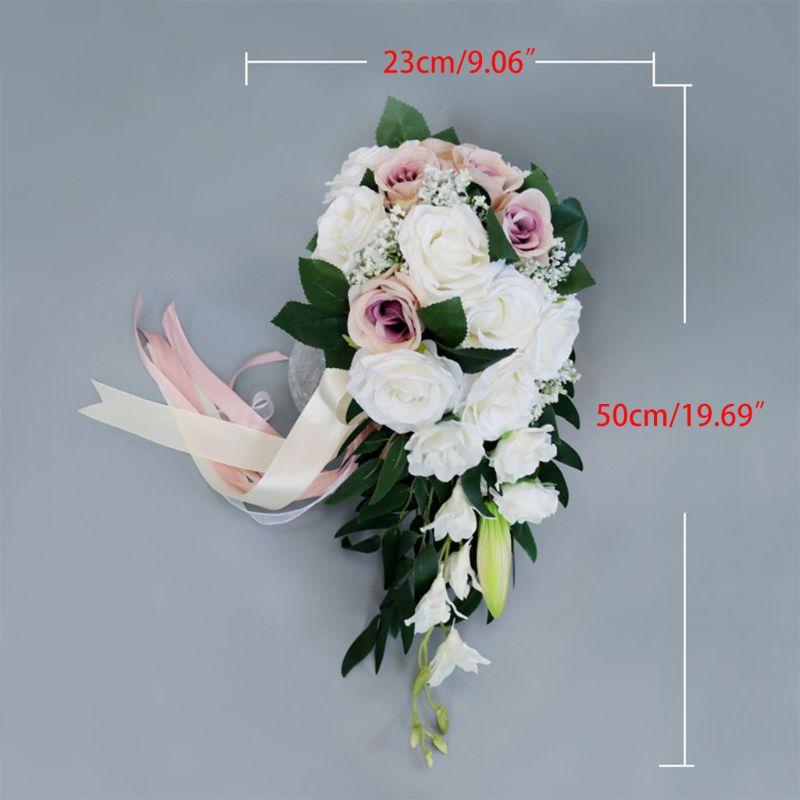 

Wedding Flowers Romantic Bridal Waterfall Bouquet Artificial Rose With Ribbon
