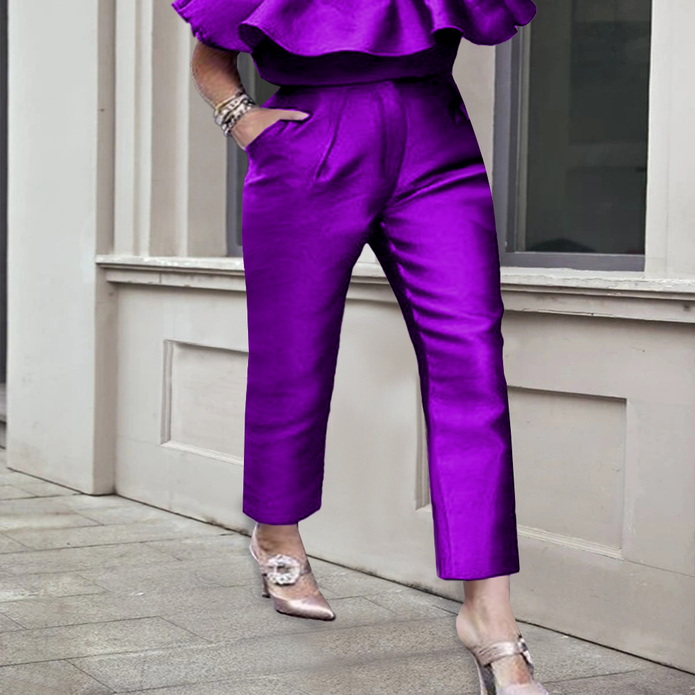 

Office Ladies Purple Pencil Pants Elastic High Waist Trousers Elegant Fashion Slim Work Daily Wear