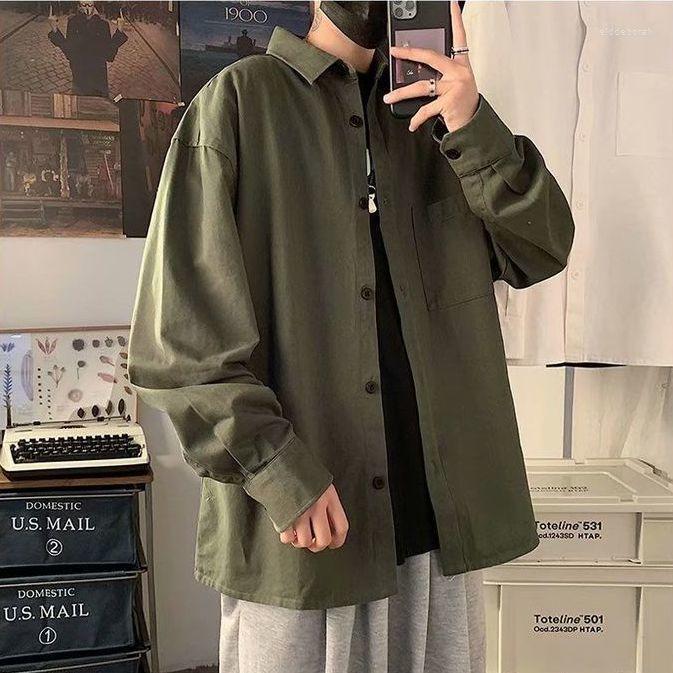 

Men' Casual Shirts Pure Color Harajuku Shirt Men Tooling Solid Cotton Male Year Spring Autumn Tops Simple Long-sleeve Young ShirtMen' Eldd, 2 pocket wt