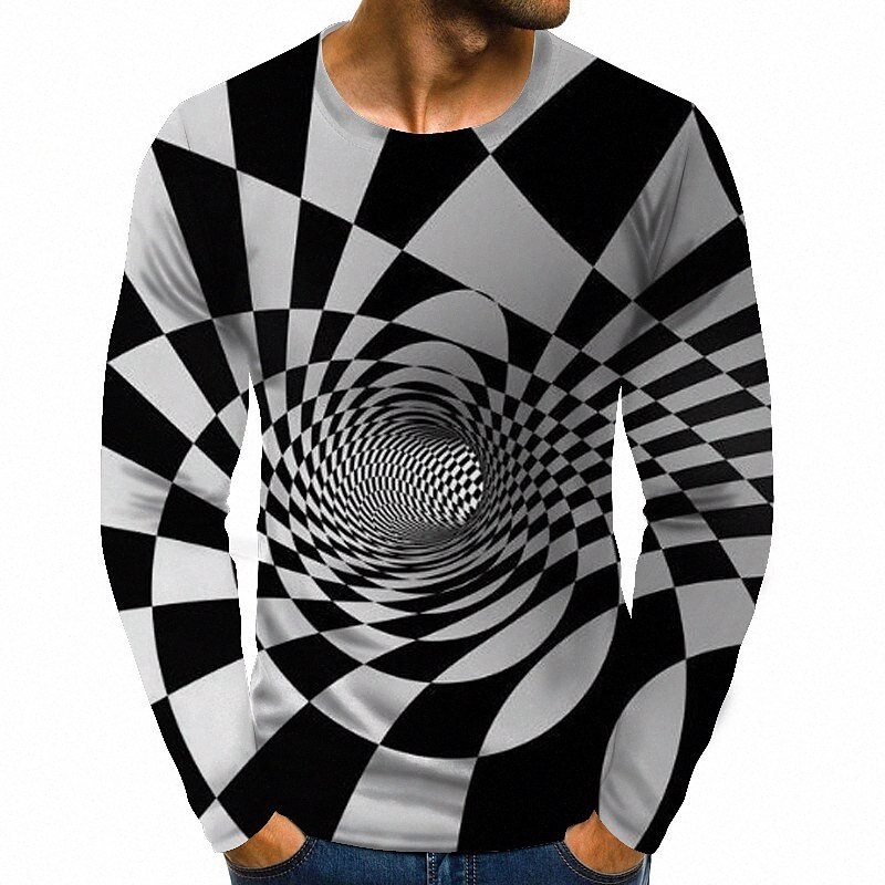 men's T shirt Shirt Graphic Optical Illusion Plus Size Round Neck Daily Weekend Print Long Sleeve Tops Basic Exaggerated Rainbow C9y6#-image-757179223