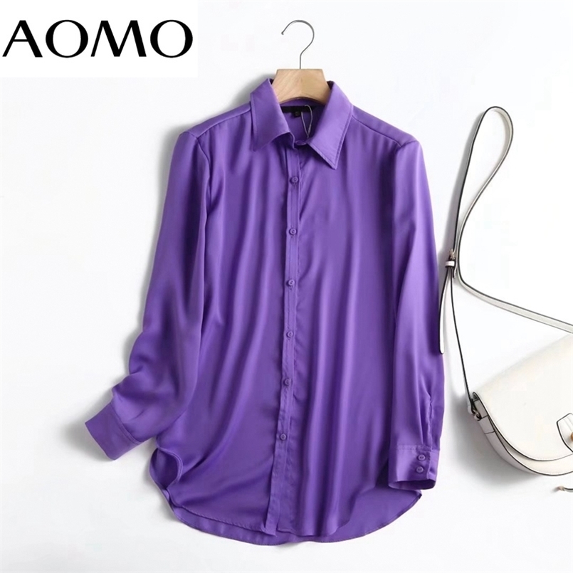 

AOMO High Quality Women Elegant Purple Blouse Shirt Long Sleeve Chic Female Shirt Tops 4C187A 220407