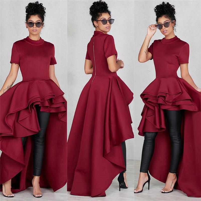 

Casual Dresses Women Short Sleeve High Low Peplum Dress Bodycon Party Club DressCasual, White