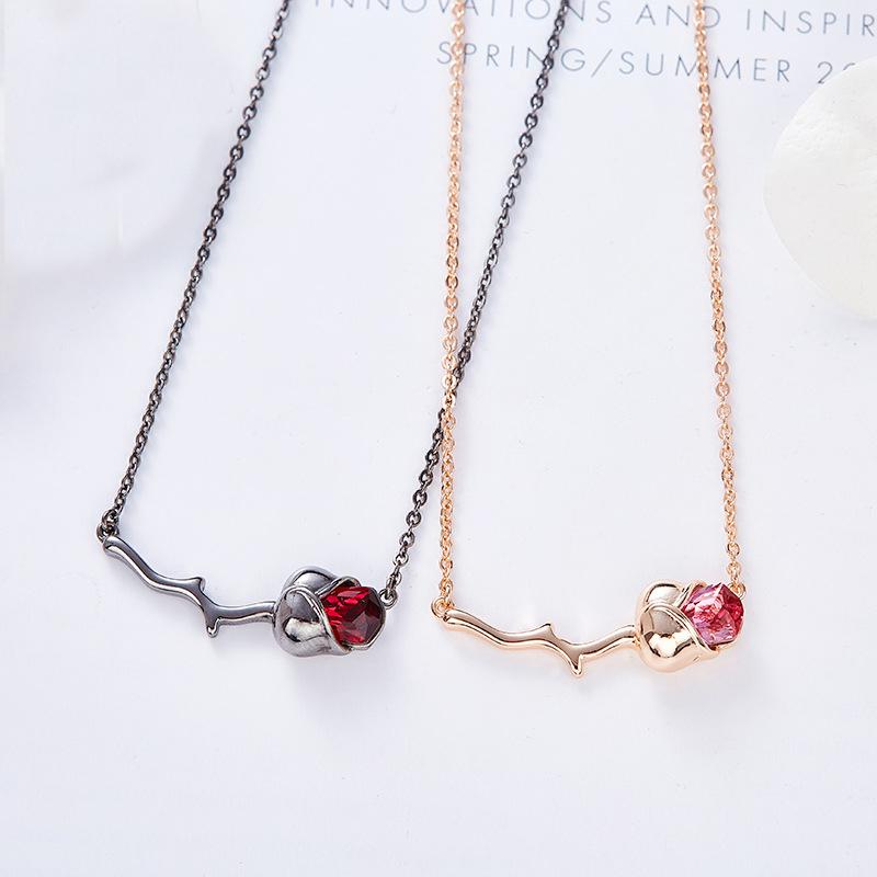 

Pendant Necklaces Creative Design Rose Flower Choker Pink Red Austrian Crystals Necklace For Women Birthday Jewelry GiftPendant