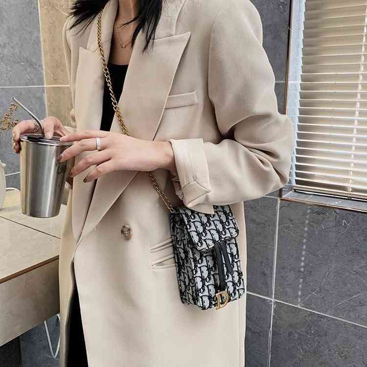 

versatile chain diagonal cross bag Mini embroidered canvas women's bag mobile phone bag Purses_D805, Black