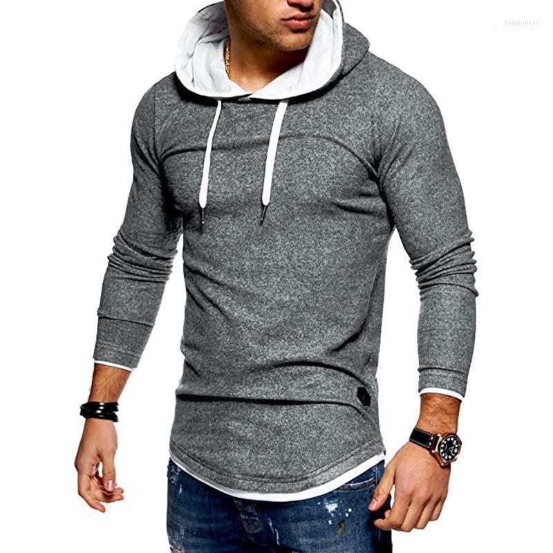 

Men's T-Shirts Spring Autumn Long Sleeve T-shirt Men Hooded Pullover Solid Color Slim Casual Man's Tops Bles22, Dark gray