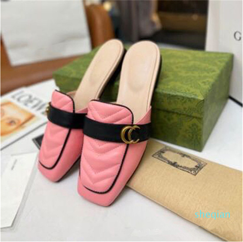 

designer 2022- Woman Metal buckle Slipper shoes Fashion Casual lazy mules sandals Size 35-40, Black