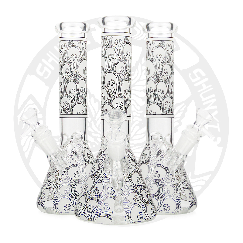 

10 Inches glass Pipes Dab rig Smoke water pipe Hookah Ghost Pattern Dark in the night beaker base cool bongs Oil rigs recycler bong 14.4 mm bowl