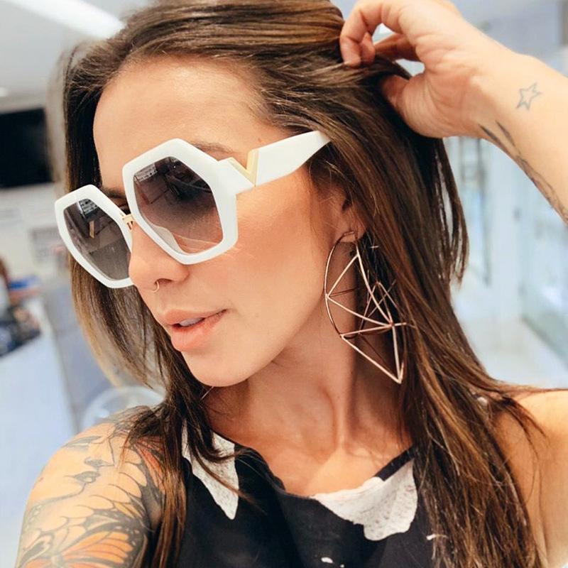 

Sunglasses Trendy Oversized White Hexagonal Women Brand Designer Acetate Polygon Square Sun Glasses Gold V Decorate ShadesSunglasses