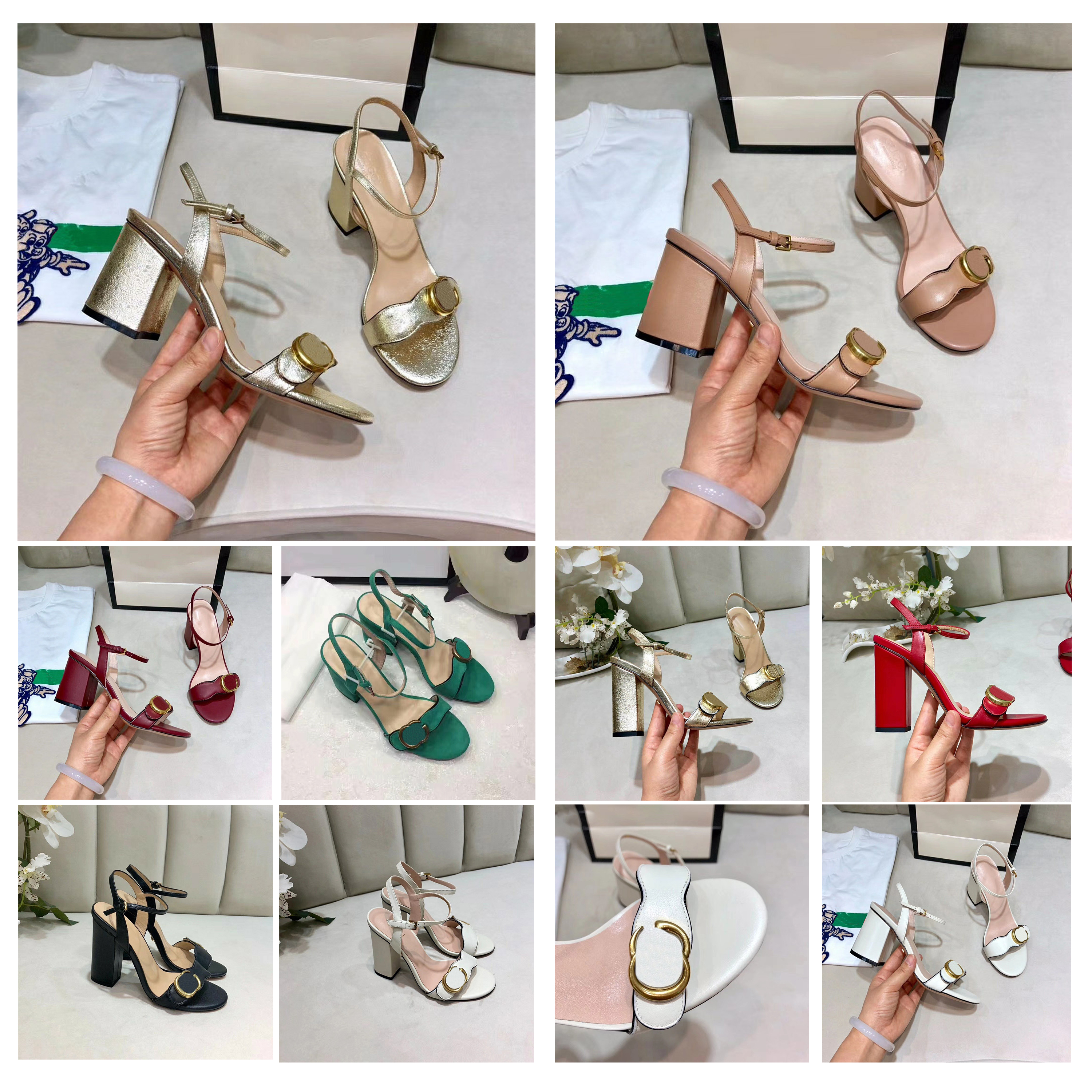 

Classic High Heel G Sandals Party Fashion 100% Leather Women Dance Shoe Designer Sexy Heels Suede Women Metal Belt Buckle Chunky Woman Shoes Large Size 35-42, 12