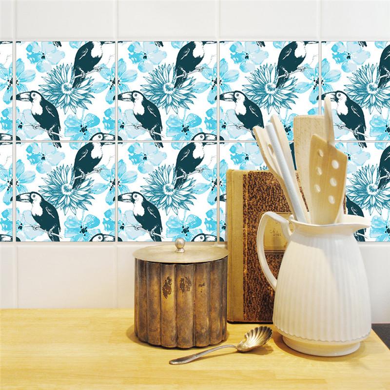 

Wall Stickers YRHCD Creative Sunflower & Toucans Oil-proof Tile Sticker For Kitchen DIY Waterproof Decal Background Decor
