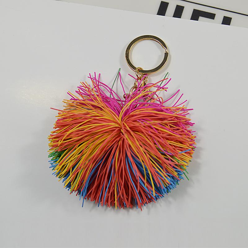 

Keychains Fluffy Multicolour Rubber Fur Ball Keychain Key Rings Holder Unisex Trendy Jewelry Bag Ornaments GiftKeychains