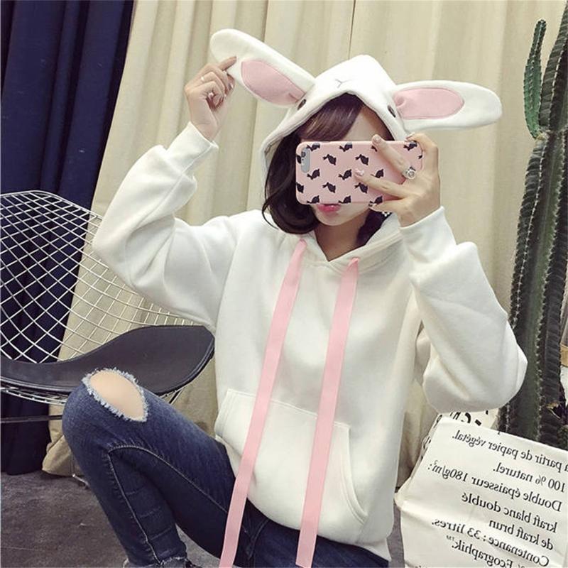 

Women's Hoodies & Sweatshirts Fashion Women Ears Top Hoodie Long Sleeve Blouse Loose Sweatshirt Cotton Spring Autumn 2022Women's Women'sWome, Pink