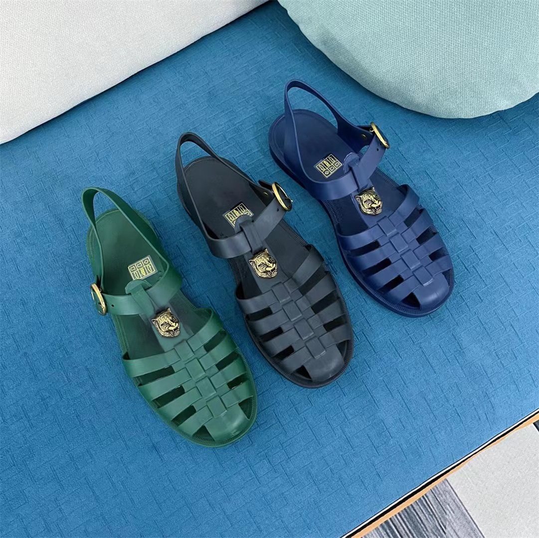 

Designer Sandals Rivet Sandals Double G Sandal Transparent Rubber Slides Ankle Buckle Straps Flat Slipper Summer Beach Men Sandals, 10
