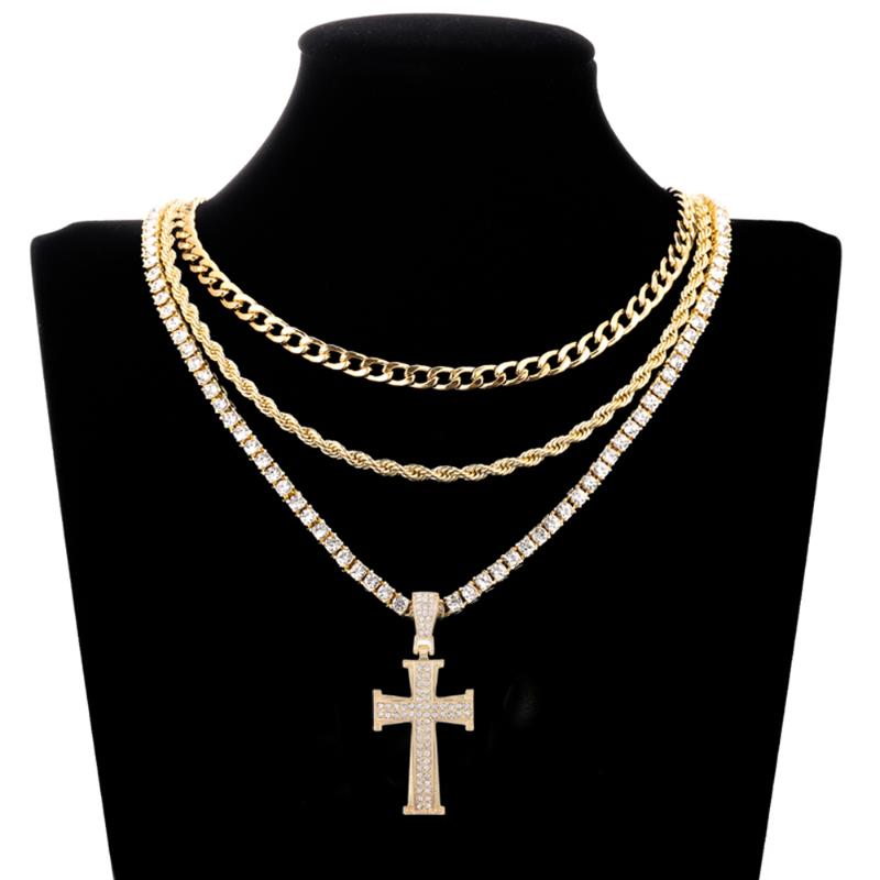 

Pendant Necklaces Hip Hop Pico Harvey Cross Micro Pave + CZ Necklace 18'' 20'' 24" 30" Link Dropping, Silver
