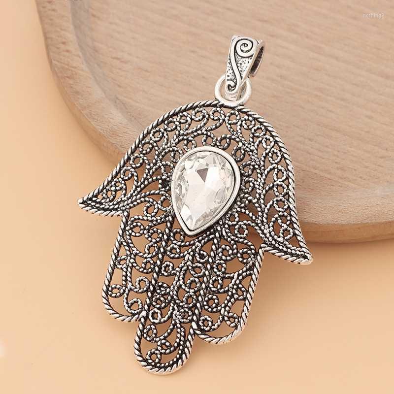 

Pendant Necklaces 5pcs/Lot Tibetan Silver Large Hamsa Palm Fatima Hand Charms & Crystal Rhinestone For Necklace Jewelry Making