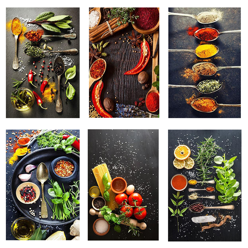 

Canvas Poster Grains Spices Spoon Vegetable Cooking Food Fruit Kitchen Canvas Painting Wall Art Painting for Kitchen Home Decor