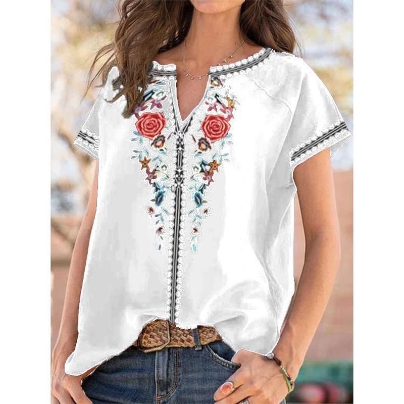 

Women' Blouses & Shirts Women White Blouse Lace Short Sleeve Vintage Hollow Out Tops Female Office Elegant Ladies Casual Summer Spring TopW, Black