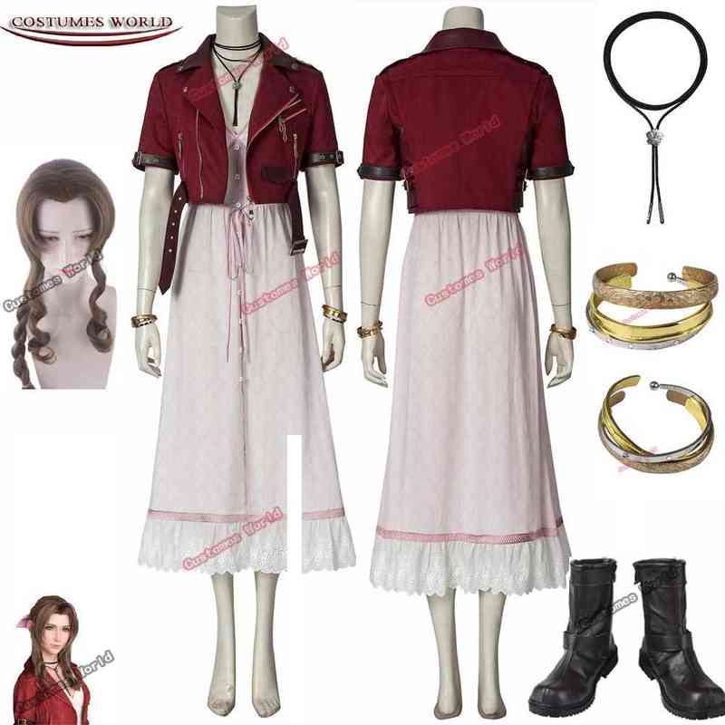 

Adult Aerith Gainsborough Come Game Final Fantasy VII Cosplay Remake Halloween Outfit Fancy Women Red Jacket Pink Dress Wigs G220415, Only necklace