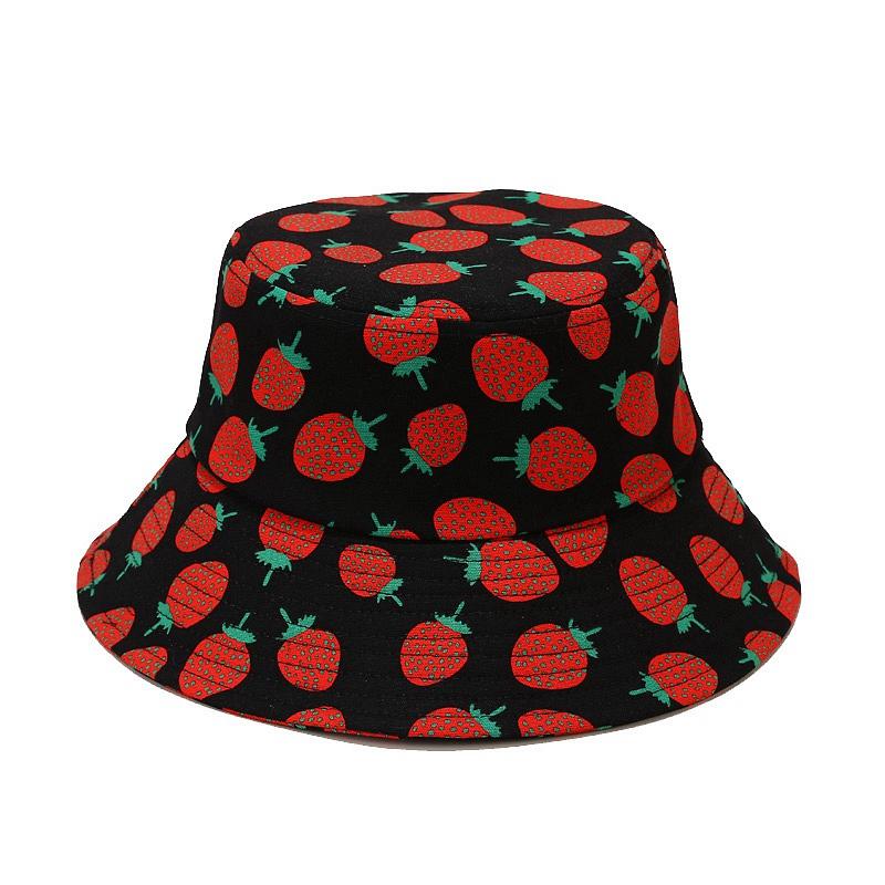 

Berets Cute Strawberry Bucket Hat Pineapple Printing Fisherman Sunscreen Sun Protection Outdoor Reversible Summer Panama, White