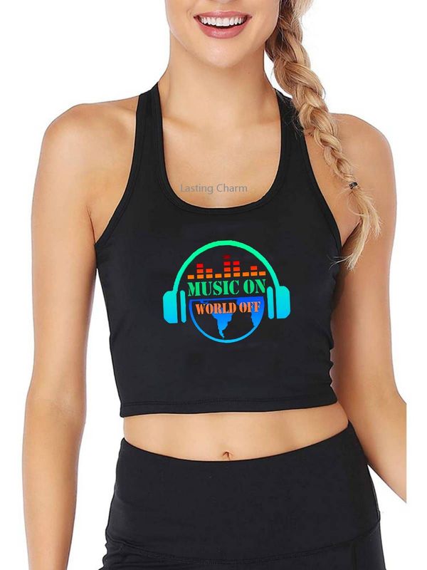 

Music On World Off Design Breathable Slim Fit Tank Top Women's Personalized Customization Yoga Sports Training Crop Tops 220616, Gray