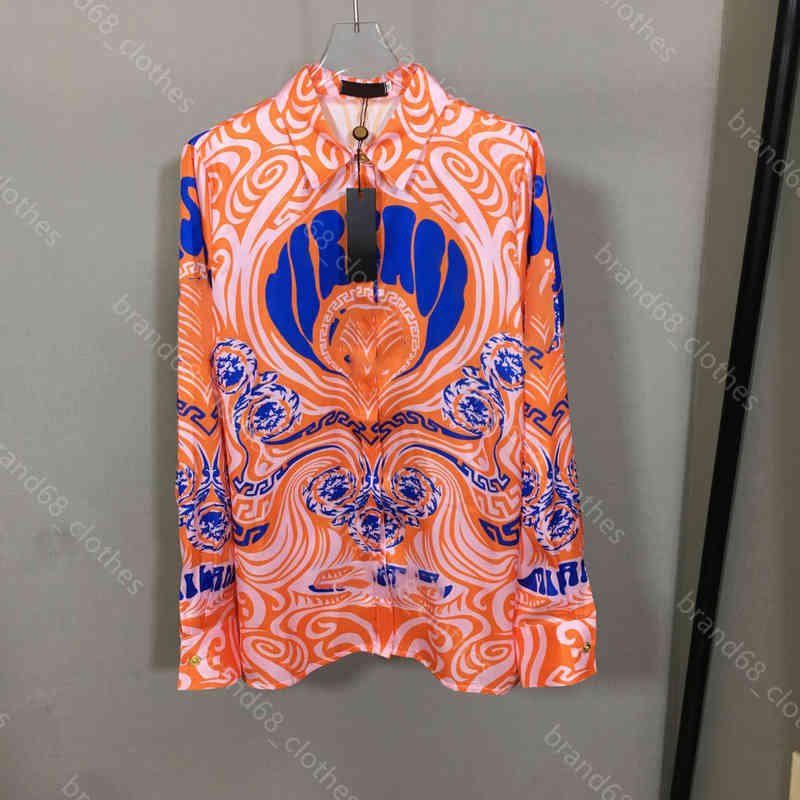 

High quality women silk shirt dress summer long sleeve shirts letter logo V...ce designer womens clothing fashion female Apparel a1