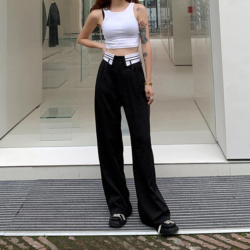 

Women' Pants & Capris Fashion European And American Style 2022 Summer High Waist Loose Slim Casual Wide-leg Women, Black