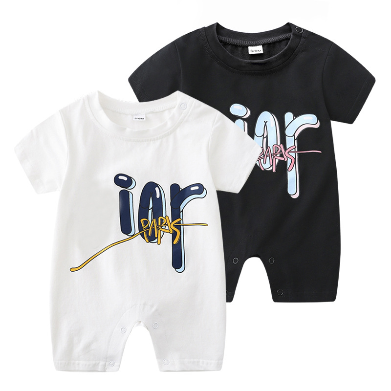 

Baby Romper Designer Letters Kids Clothing Short Sleeve Cotton Girls Boys Onesies Jumpsuits, Navy blue