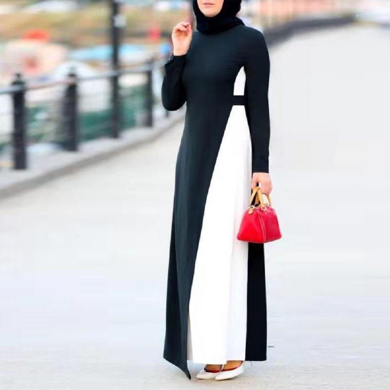 

Plus Size Dresses Summer Knitting Black And White Stitching Women's Loose Long Dress 2022 Ladies Fashion High-quality Robe Tref Echm22