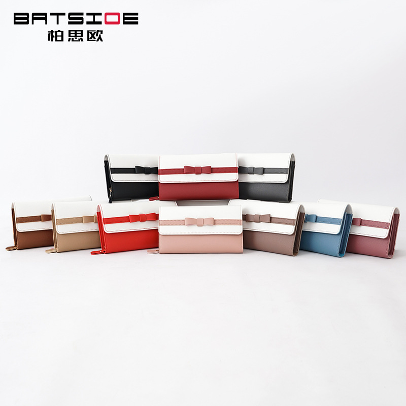 

Korean version of Money Clips Girl Heart Ladies Wallet Accessory PU Long Bow Small Fresh Ladies Clutch Magnetic Buckle Multi-card Large Capacity Longs Zipper Wallets