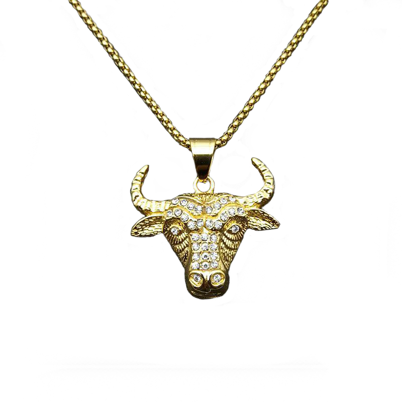 

Pendant Necklaces HIP Hop Fashion Rhinestone Cow Head Necklace Gold Color Stainless Steel Chain Jewelry For Man Gift