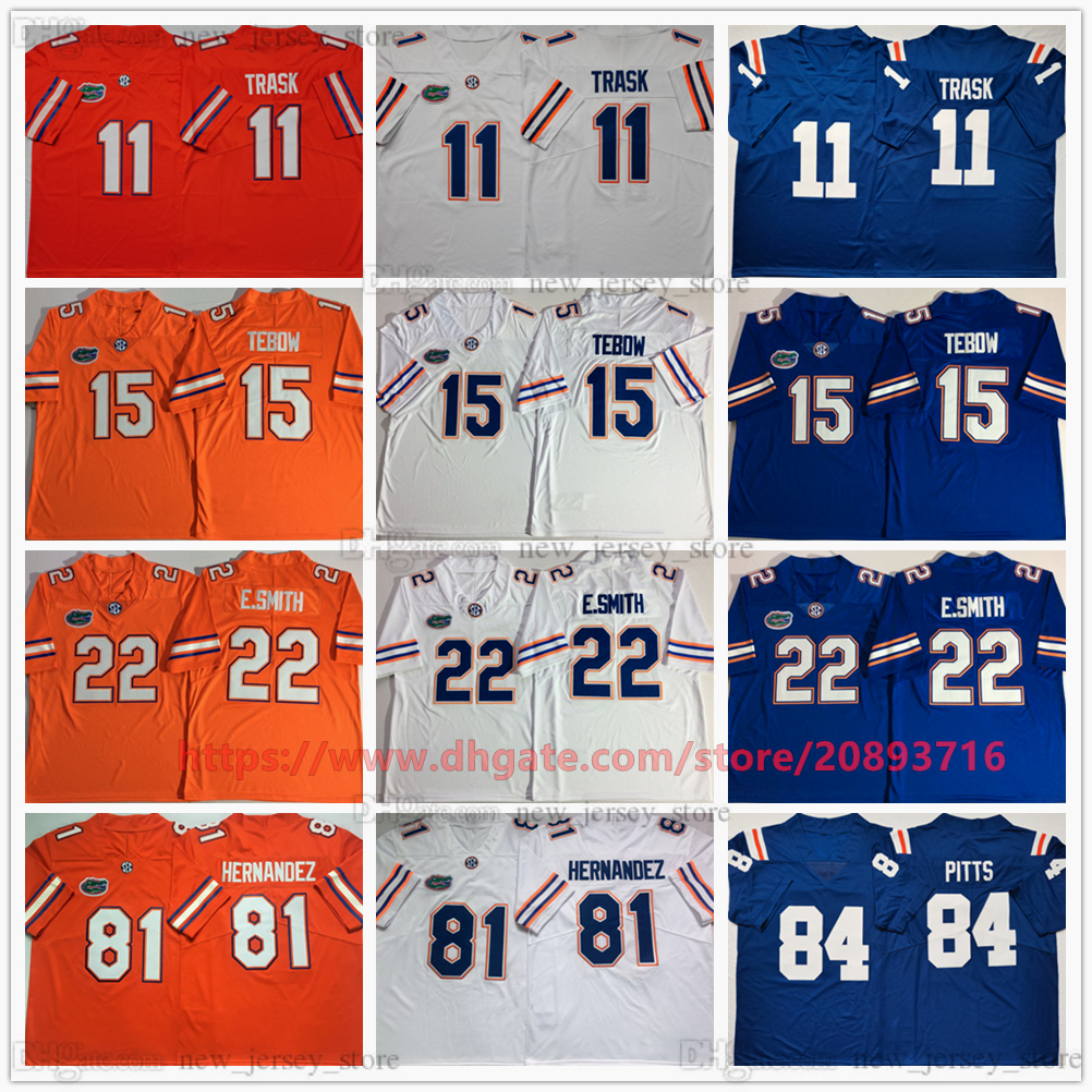 

NCAA College Football Wear Jerseys Stitched 11 KyleTrask 15 TimTebow 22 EmmittSmith 81 AaronHernandez 84 KylePitts Jersey Breathable Sport High Quality Man, As picture