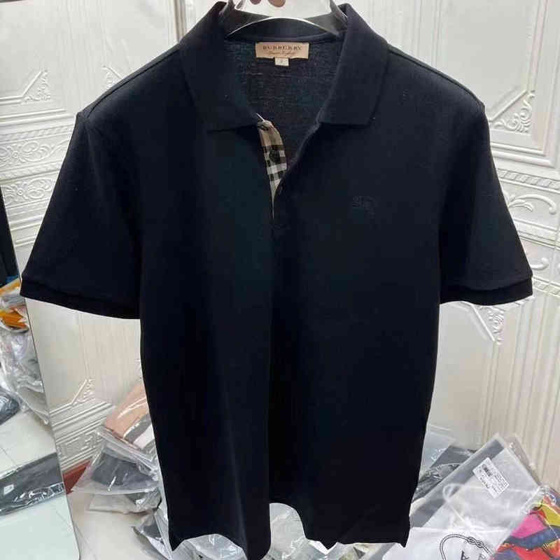 

burbrerys Summer spirit versatile straight shoulder polo shirt cotton embroidery casual board sports short sleeve Tshirt backing s, War horse lapel lattice