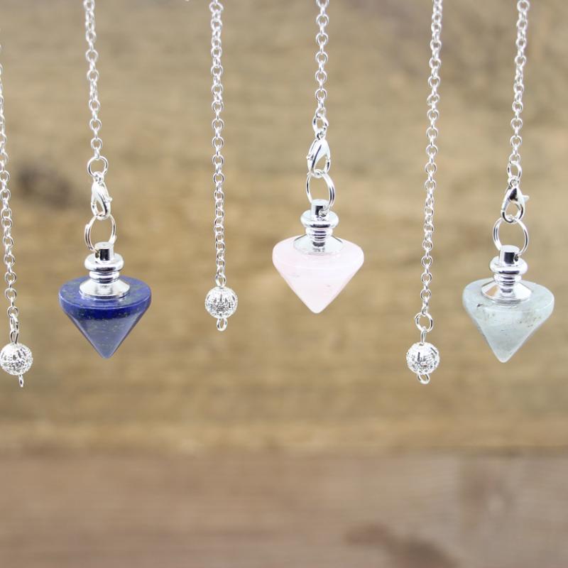 

Pendant Necklaces Reiki Healing Lapis Labradorite Cone Pendulum For Dowsing Spiritual Divination Wicca Crystal Quartz Pendule Chain Jewelry